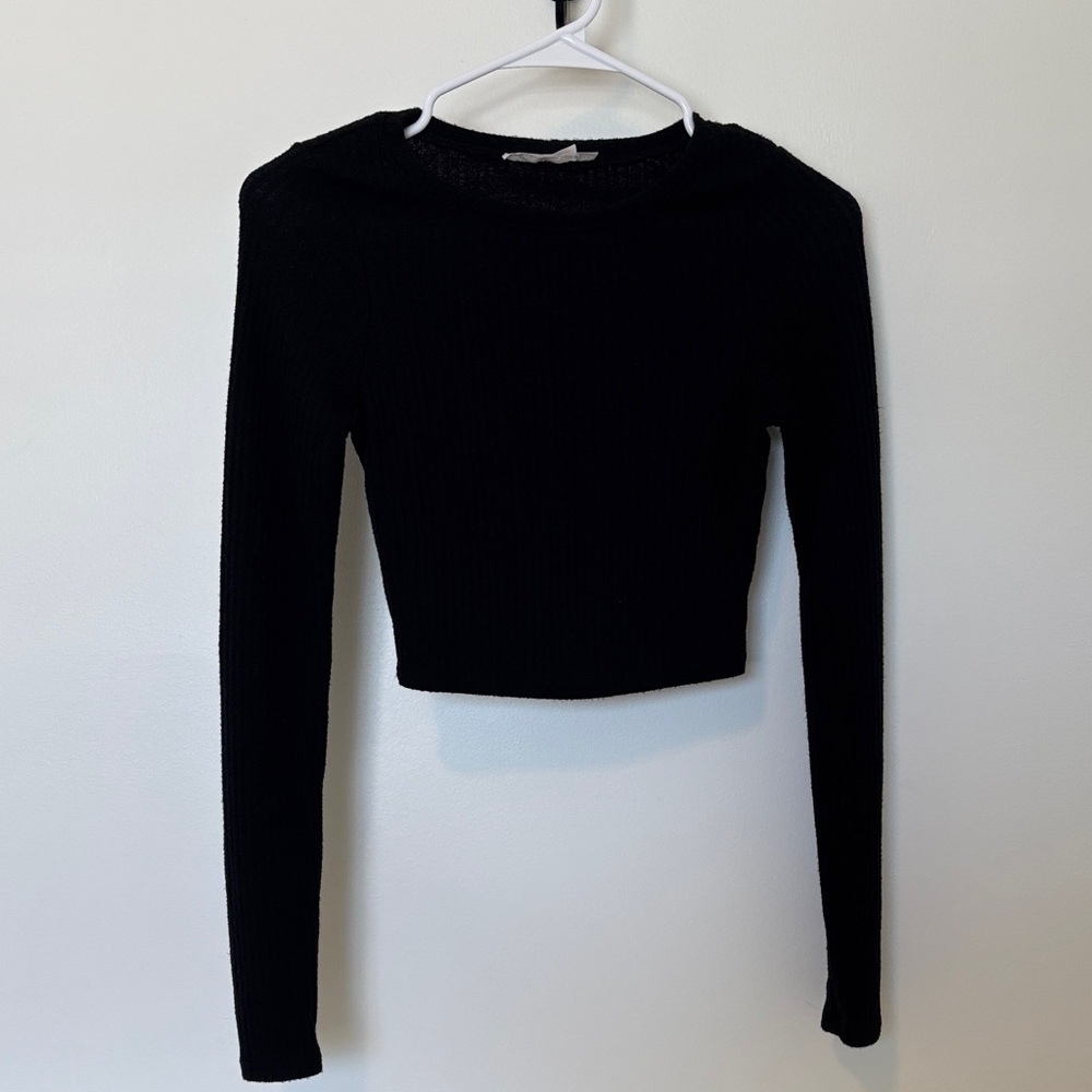 Urban Renewal Black Ribbed Long Sleeve Crop Top